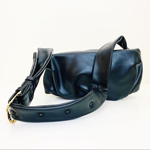 Vegan Leather Upside Down Shoulder Bag, Black - Picture 6 of 16